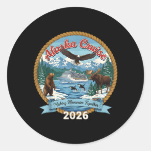 Sticker Rond Croisière en Alaska 2026 Amis et famille correspon