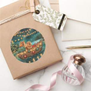 Sticker Rond Croisière festive de Noël pour Chow Chow