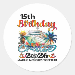 Sticker Rond Croisière pour 15e anniversaire 2026 Vacances en f