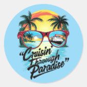 Sticker Rond Croisine" à travers le paradis : Vibes d'évasion t (Devant)