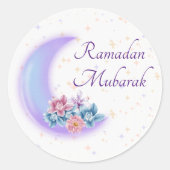 Sticker Rond Croissant floral mignon islamique Ramadan Moubarak (Devant)