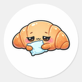 Sticker Rond Croissant Kawaii Endormi Peloton de Coussin