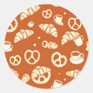 Sticker Rond Croissants et Pretzels de Boulangerie Rustique Des