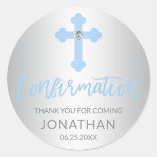 Sticker Rond Croix Bleue Argent CONFIRMATION Merci garçon