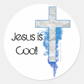 Sticker Rond Croix Bleue, Jésus est Cool !