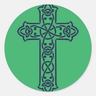 Sticker Rond Croix celtique bleue haute