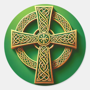 Sticker Rond Croix celtique d'or sur vert