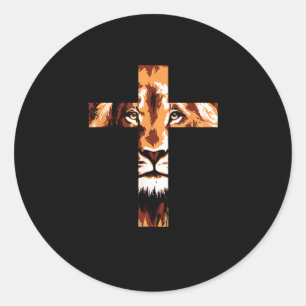 Sticker Rond Croix Chirstienne Lion Juda Jésus Dieu foi