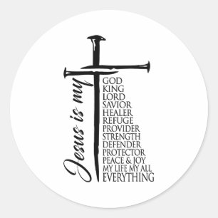 Sticker Rond Croix chrétien Christ Jésus est mon Dieu Roi Seign