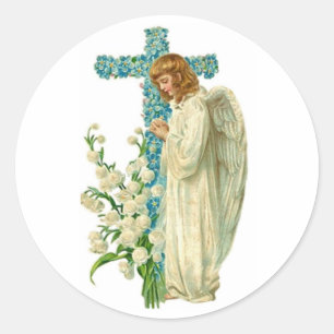 Sticker Rond Croix chrétienne bleue