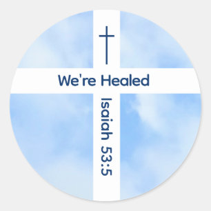 Sticker Rond Croix Chrétienne Bleue Lumière Bible Verse Guérir