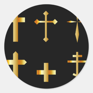 Sticker Rond croix chrétiennes dorées dans différents modèles
