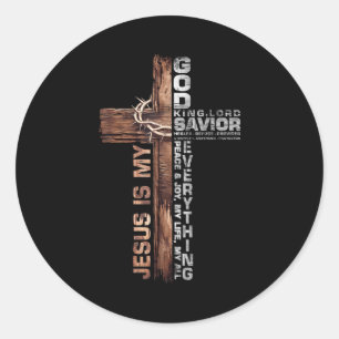 Sticker Rond Croix chrétiens Jésus est mon Dieu Roi Seigneur Sa