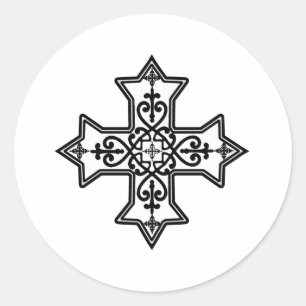 Sticker Rond Croix copte noire et blanche
