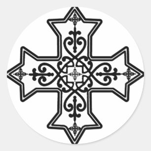 Sticker Rond Croix copte noire et blanche