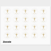 Sticker Rond Croix de baptême pailletée or classique (Feuille)