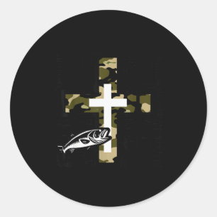 Sticker Rond Croix de camouflage de pêche de chasse de foi avec
