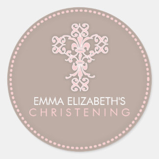 Sticker Rond Croix de célébration religieuse élégante en rose