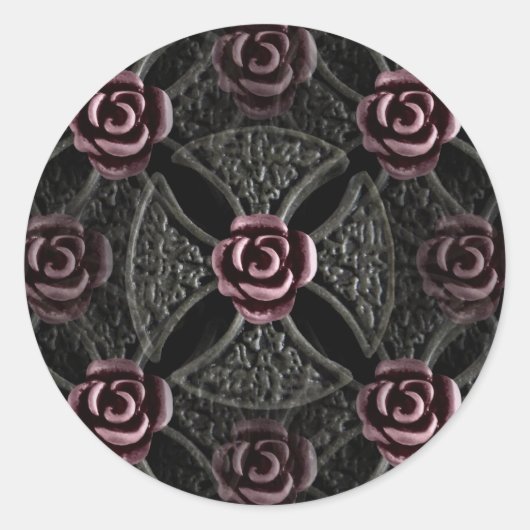 Sticker Rond Croix de fer médiévale gothique avec rose (Devant)