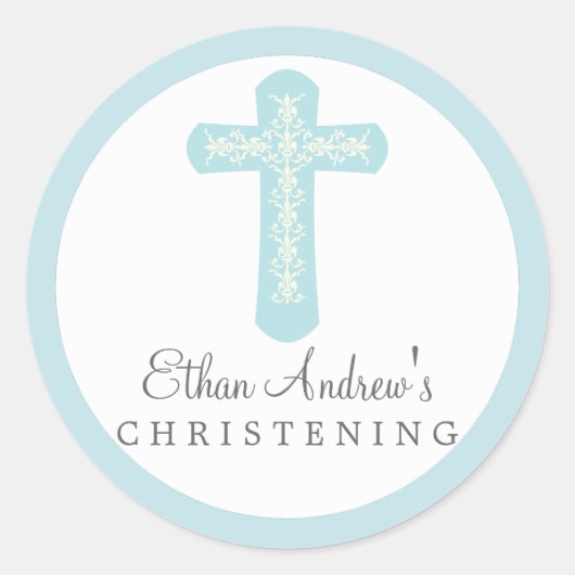 Sticker Rond Croix de fête religieuse bleu doux (Devant)