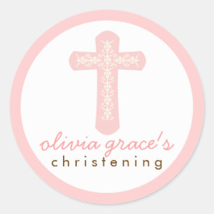 Sticker Rond Croix de fête religieuse rose douce