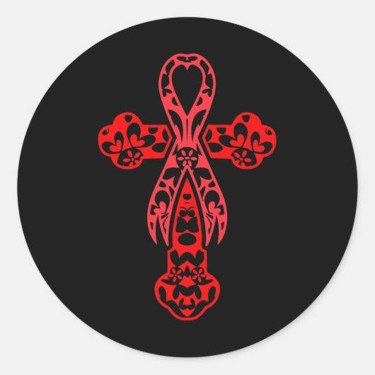 Sticker Rond Croix de la conscience du cancer du sang Dieu Roug (Devant)