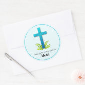 Sticker Rond Croix de la première communion en bleu (Enveloppe)