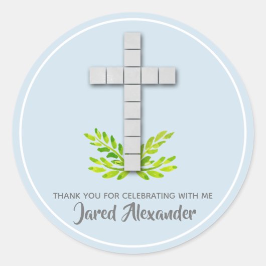 Sticker Rond Croix de la première communion sur bleu pâle (Devant)