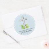 Sticker Rond Croix de la première communion sur bleu pâle (Enveloppe)