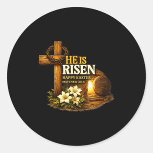 Sticker Rond Croix de Pâques il est ressuscité jésus chrétiens