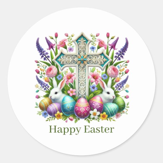 Sticker Rond Croix de Pâques joyeuse mignonne (Devant)