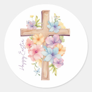 Sticker Rond Croix de Pâques personnalisée à l'aquarelle