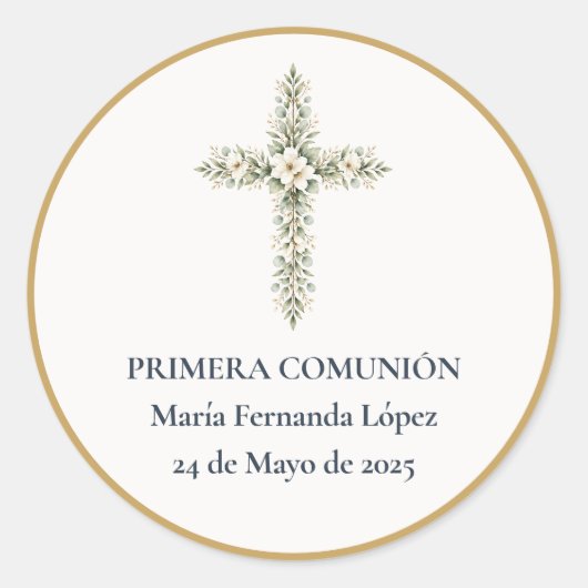 Sticker Rond Croix de Première Communion (Devant)