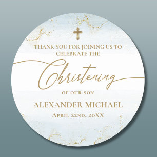 Sticker Rond Croix d'or bleu moderne