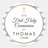 Sticker Rond Croix d'or Bleue Bleue Première communion sainte (Devant)