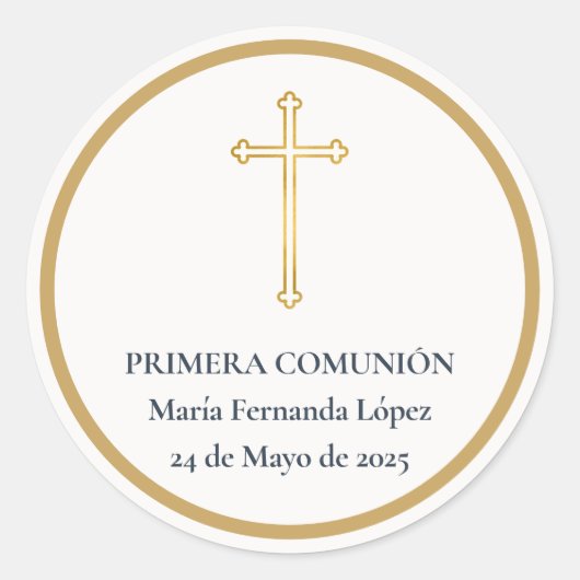 Sticker Rond Croix d'Or de Première Communion (Devant)