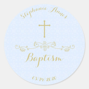 Sticker Rond Croix d'or et Laurels en bleu clair