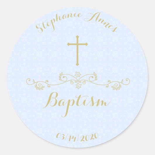 Sticker Rond Croix d'or et Laurels en bleu clair (Devant)