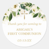 Sticker Rond Croix d'or florale blanche religieuse (Devant)