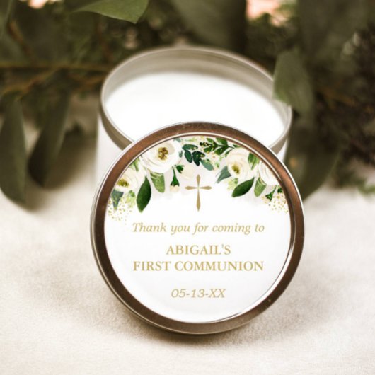 Sticker Rond Croix d'or florale blanche religieuse