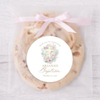 Croix d'or rose Floral Elégant Aquarelle Baptême