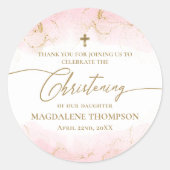 Sticker Rond Croix d'or rose moderne Christening (Devant)