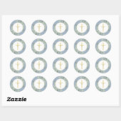 Sticker Rond Croix d'or simple Aquarelle Verdure Dusty Blue (Feuille)