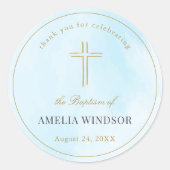 Sticker Rond Croix d'or simple élégant Baptême Christening (Devant)