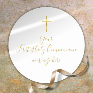 Sticker Rond Croix d'or simple Premier message de communion sai