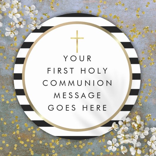 Sticker Rond Croix d'or Stripe Premier message de communion sai