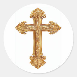 Sticker Rond Croix dorée Art religieux catholique moderne éléga