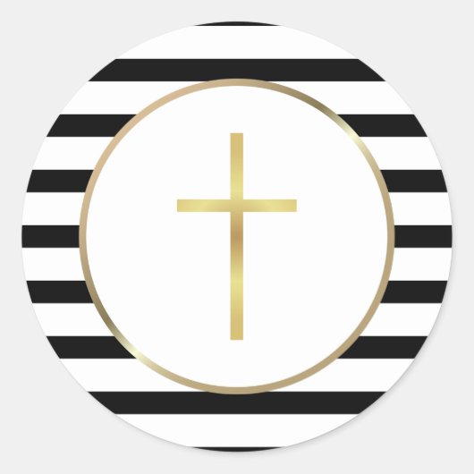 Sticker Rond Croix dorée avec rayure noire et blanche (Devant)