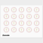 Sticker Rond Croix dorée élégante rayure rose (Feuille)
