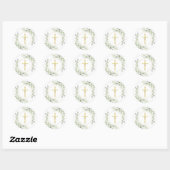 Sticker Rond Croix dorée simple aquarelle verdure (Feuille)